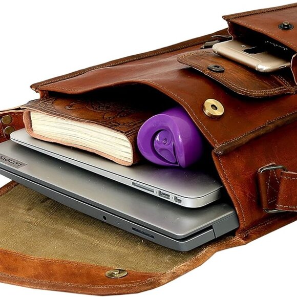 Leather Messenger Satchel Shoulder Bag Laptop Case Tablet Bag Office Briefcase G - Picture 3 of 7